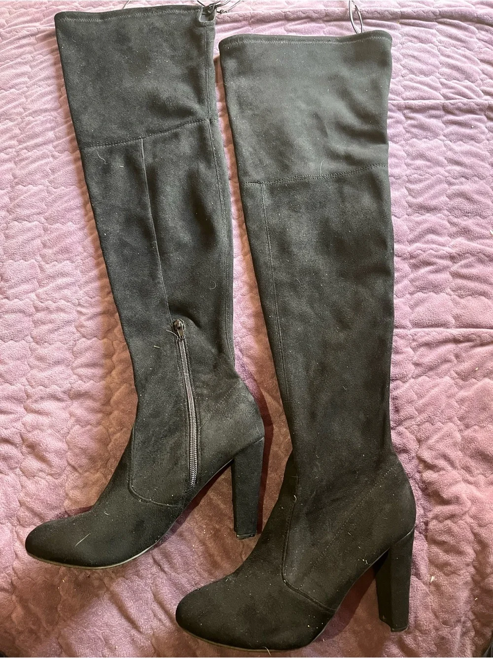 Over-the-Knee Black Suede Heel Boots - Women's Fashion Boots